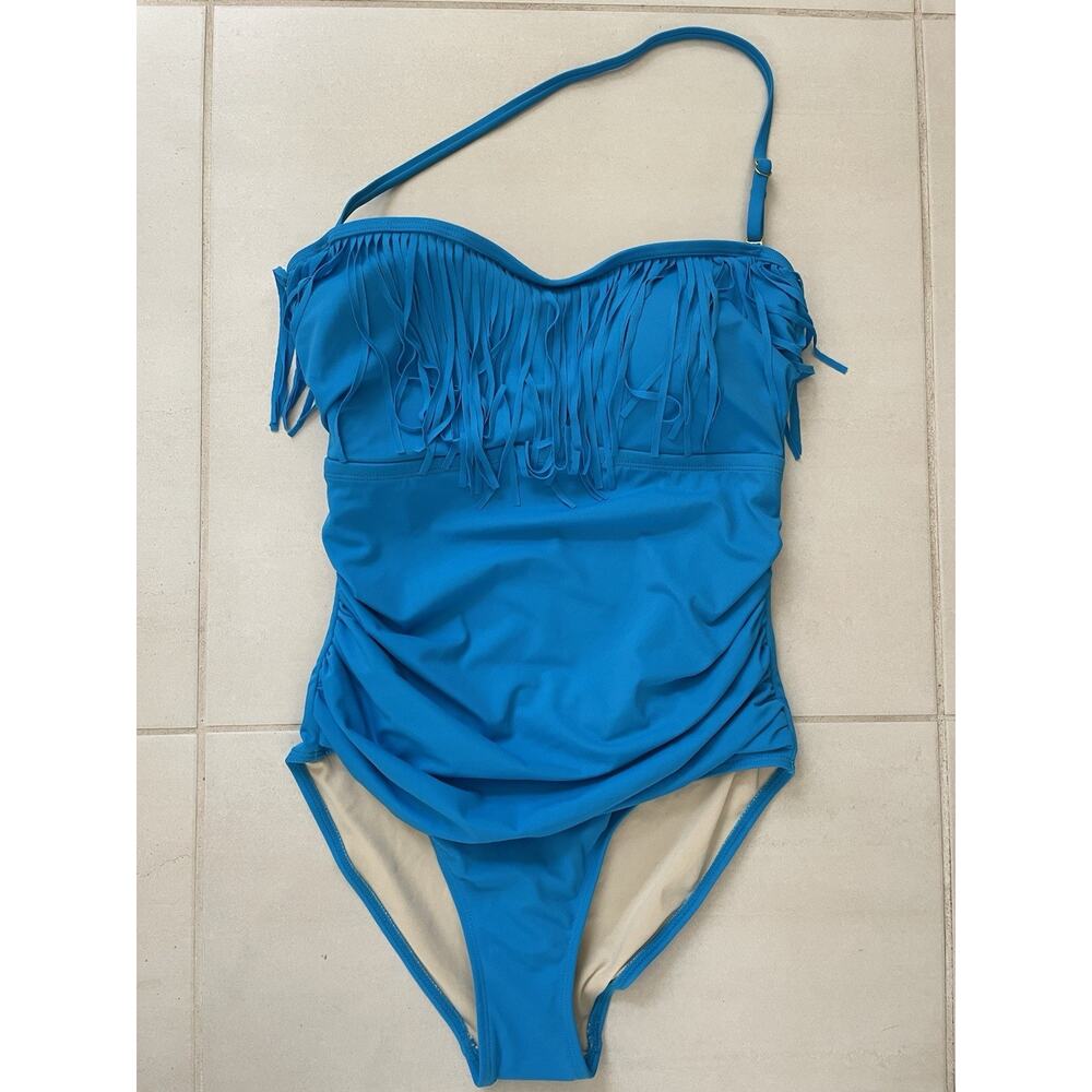 Swimsuits For All Swim Kim Gravel One Piece Fringe Swimwear Blue